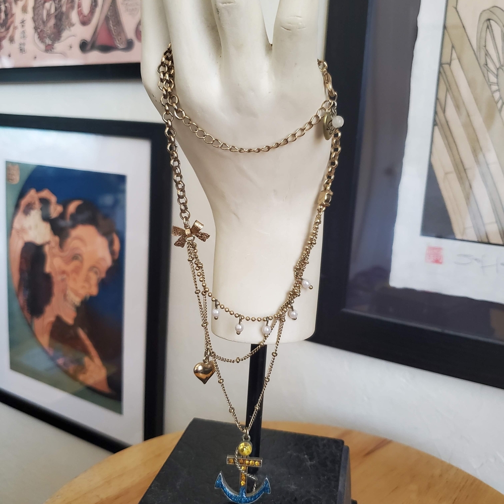 Betsey Johnson Gold and Blue Anchor Necklace